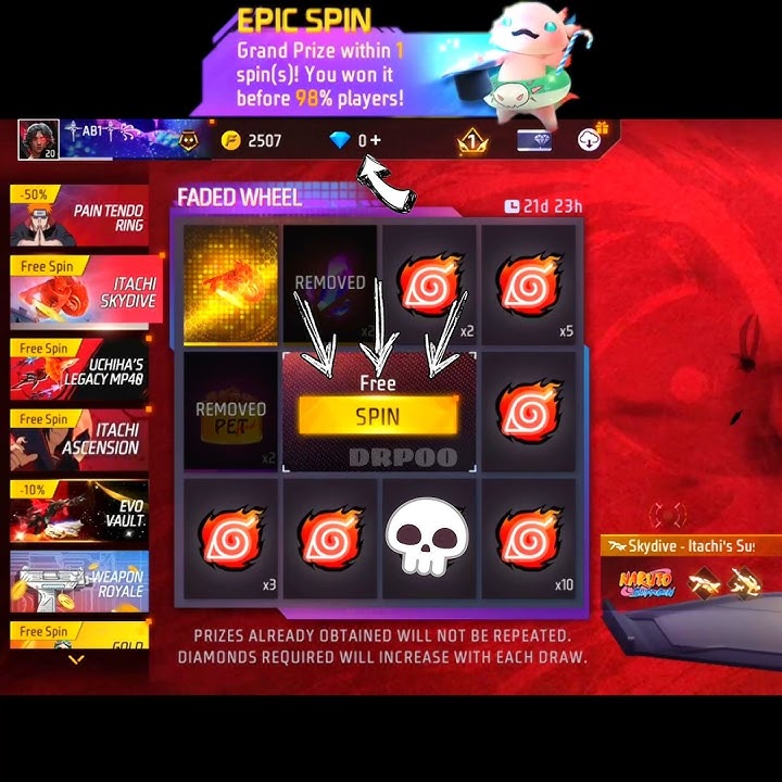 AGAIN FREE SPIN LUCK 🗿💀#shorts #drpoo  #garena