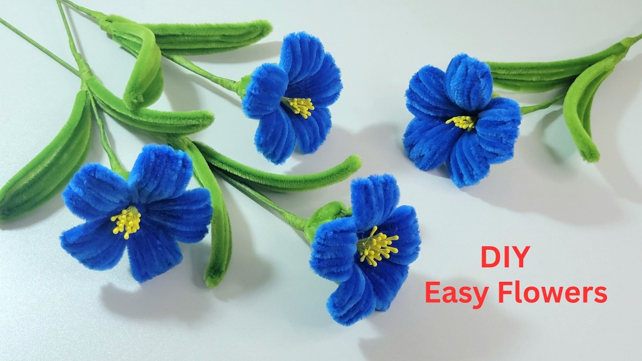 DIY Pipe Cleaner Easy to Make Beautiful Handmade Flowers 🌼 | Blue Chenille Easy Handmade Flowers 🌼