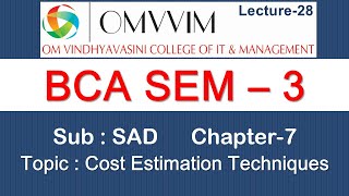 BCA sem-3 | SAD | Chapter-7:Project Economics | Cost Estimation Techniques | Omvvim College Morbi