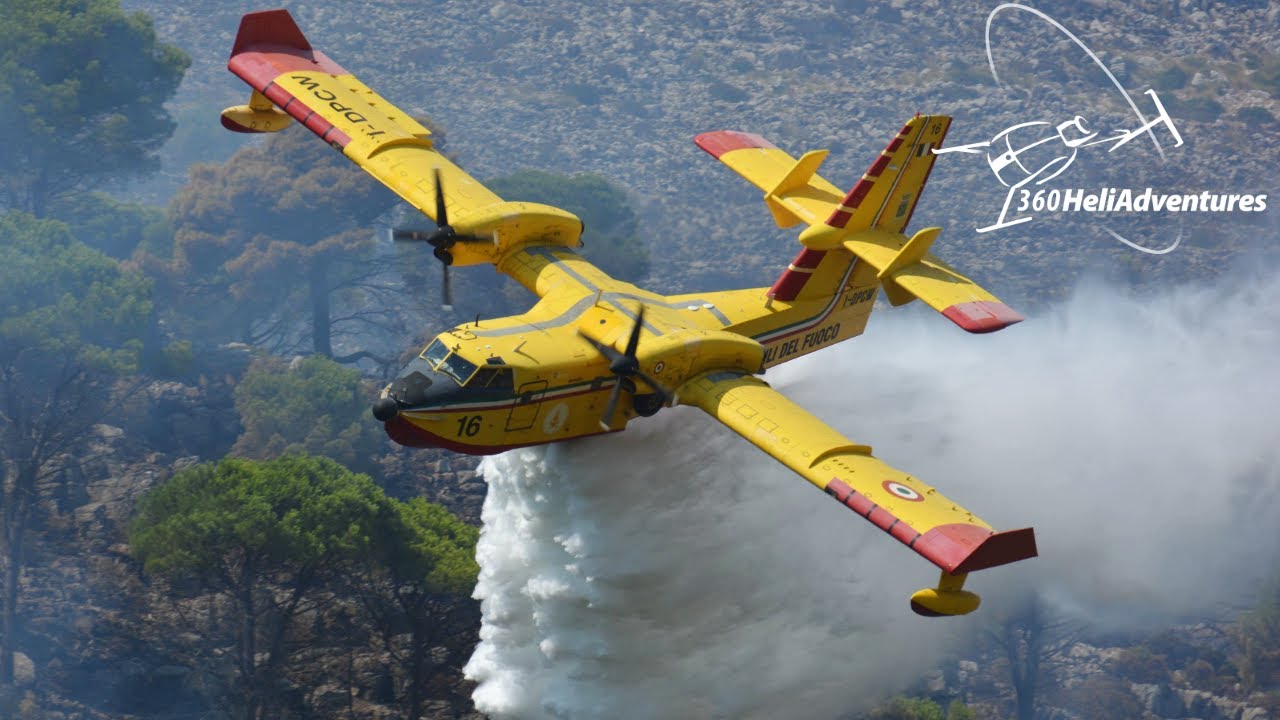 Firefighting action with two Super Scoopers at Castelforte, Italy - YouTube