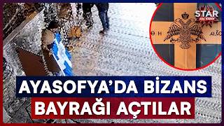 Yunan Turistler Ayasofya'da Bizans Bayrağını Montuna Saklayıp Girdi! Müdahale Anı Kamerada