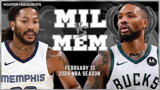 Milwaukee Bucks vs Memphis Grizzlies Full Game Highlights | Feb 15 | 2024 NBA Season