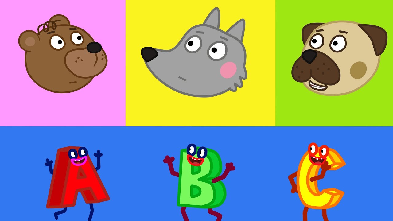 Cute Animals Learn English ABC Flashcards with Wolfoo and Hamster | Pug Family Cartoon for Kids