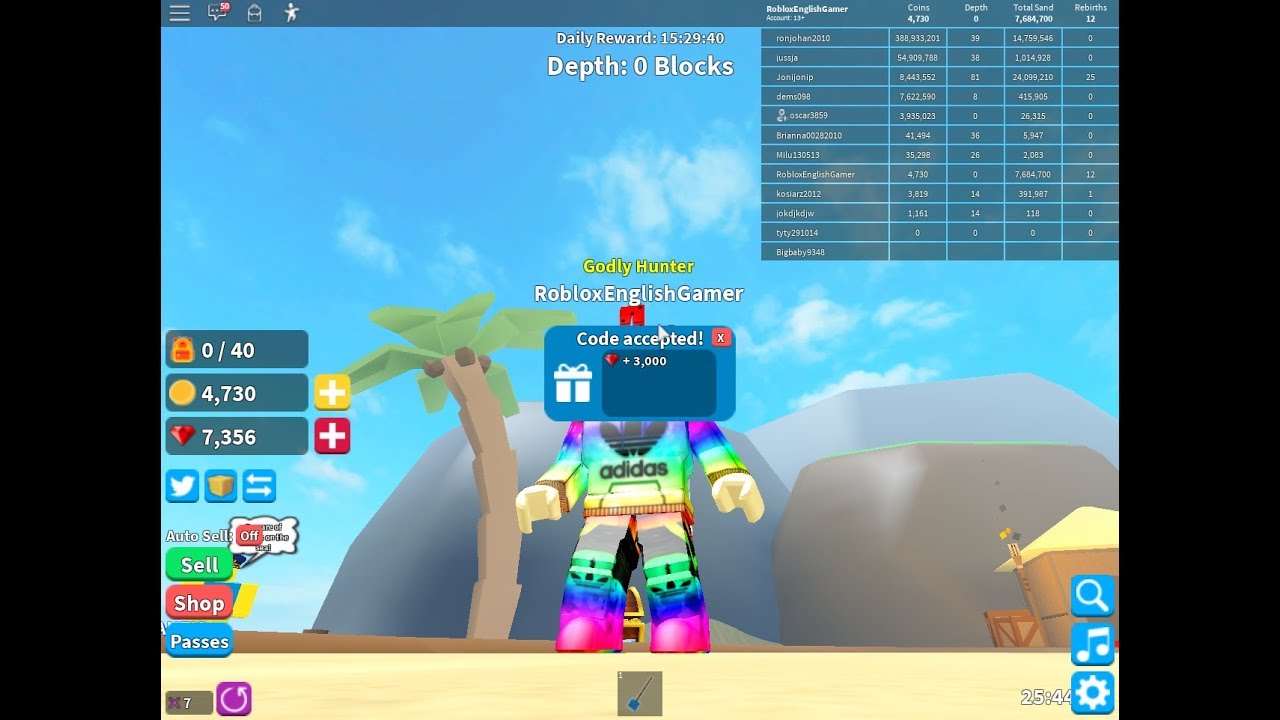 Code For 3000 Rubies In Treasure Hunt Simulator!