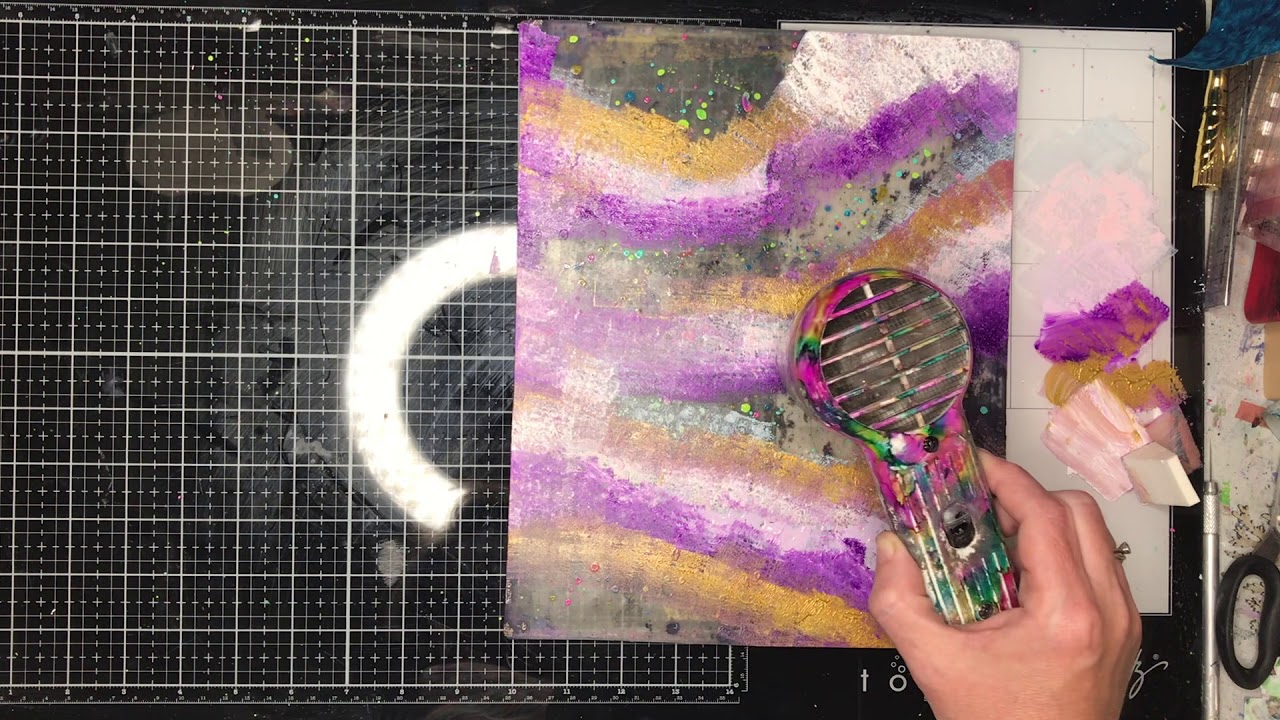 Creativation 2020 New Dina Wakley Release: Gel print galaxy using Gloss acrylic sprays