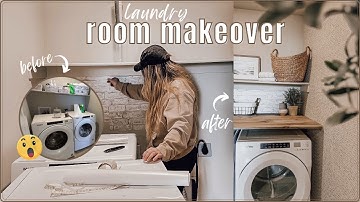 LAUNDRY ROOM MAKEOVER! INSANE *budget friendly* room transformation // decorate with me