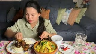 Pork fulkopi mixed chicken roast bhat nepali mukbang