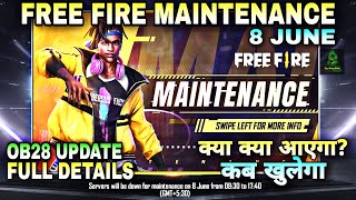 Maintenance break free fire | 8 june update full details | free fire maintenance | ob28 update