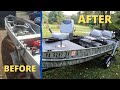 V HULL ALUMINUM BOAT MAKEOVER, BEFORE AND AFTER: Aluminum V Hull Bass Boat Duck Boat Conversion!