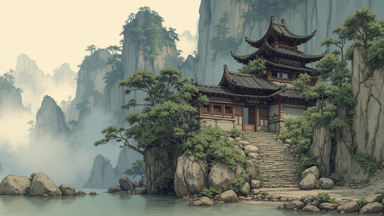 Пейзажная живопись, успокаивающая китайская музыка, медитативная гуцинь, исцеляющая мелодия