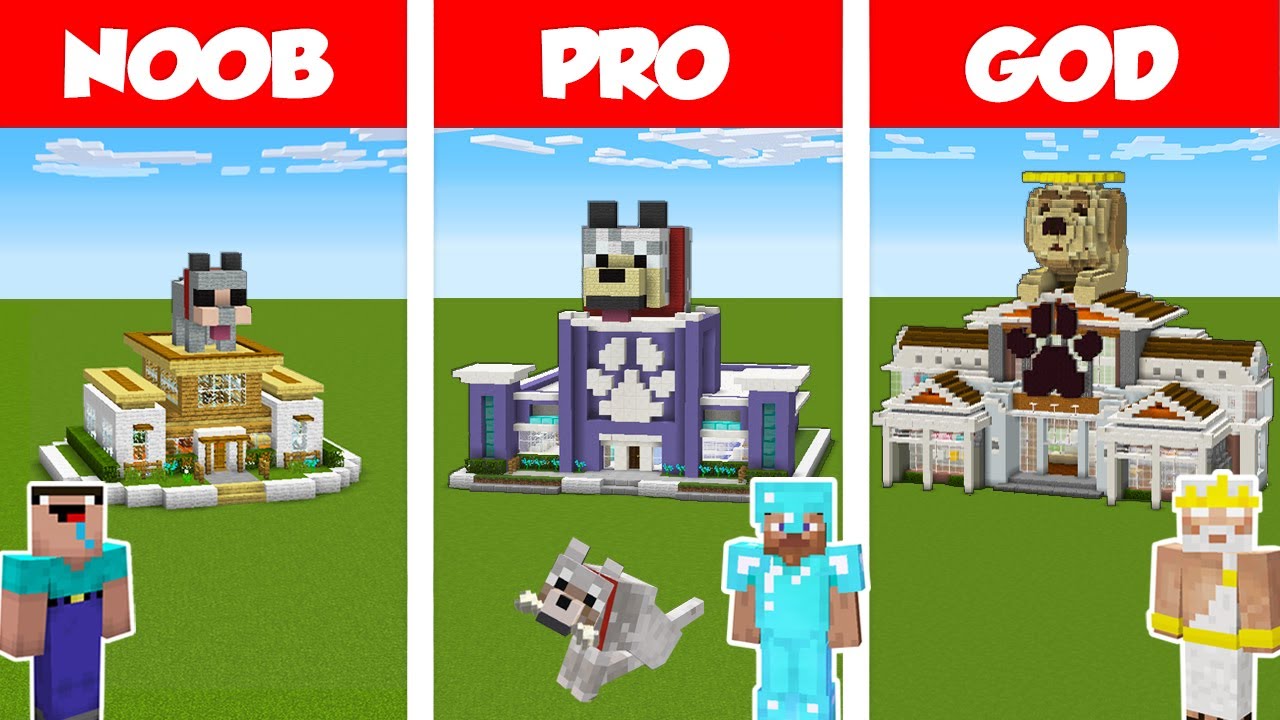 Minecraft Noob Vs Pro Vs God Pet Shop Build Challenge In Minecraft Animation Youtube - roblox bloxburg noob vs pro vs god videos infinitube
