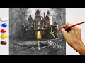 How to Paint an Old Castle in the Forest in Acrylics / Time-lapse / JMLisondra