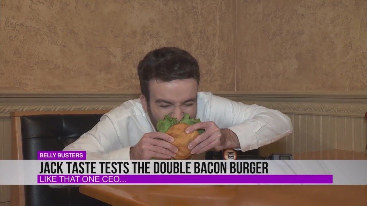 Jack tries the Double Bacon Burger from Belly Busters... like that one CEO... but with a way better