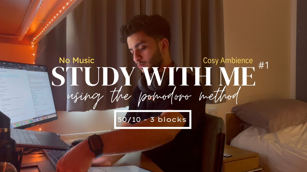 STUDY WITH ME - POMODORO (3 hours, No Music, Cosy Vibes)