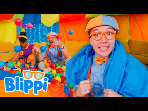 We Build a GIANT FORT With a BALLPIT Inside! | Blippi & Meekah Challenges and Games for Kids