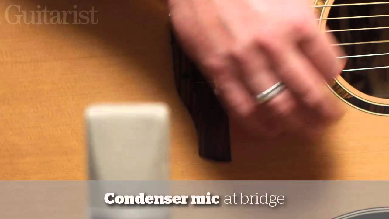 Recording acoustic guitar: stereo condenser microphone and piezo blend