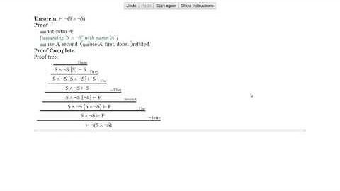 Using the Interactive Proof Editor by Robert Atkey to prove ~(S&~S)