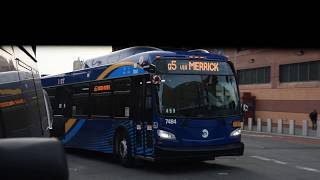 Green Acres-bound XD40 (7484) Q5 bus leaving Archer Avenue/Parsons Boulevard