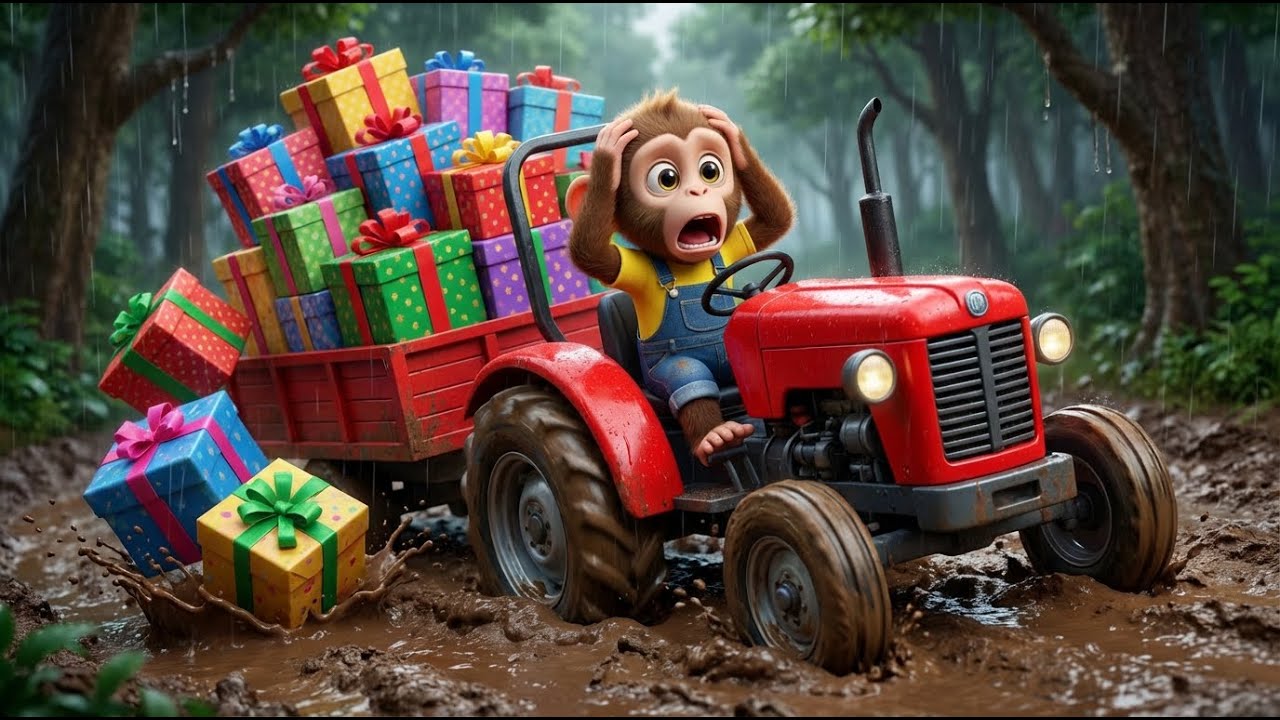 Маленькая обезьянка Ники и спасенный медвежонок Бино: приключения на красном тракторе! 🚜 Полезные...