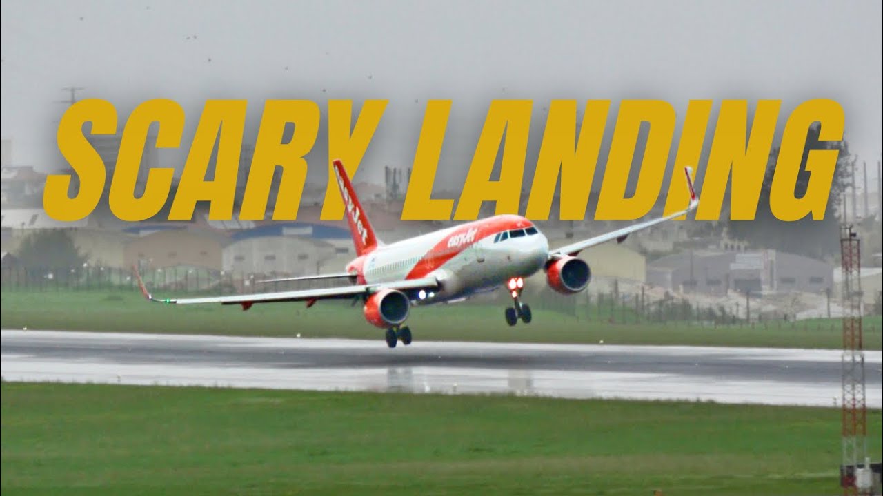 EasyJet A320 windy landing throughout storm at Lisbon Airport