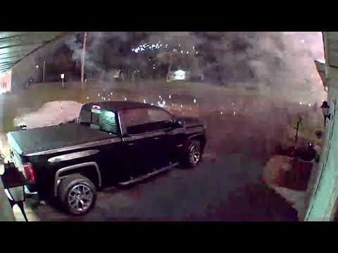 Home security camera of fireworks from exploding truck