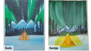 Campfire Under Aurora Glow Painting / Acrylic Painting