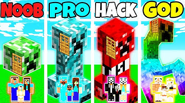 Minecraft: FAMILY CREEPER HOUSE BUILD CHALLENGE - NOOB vs PRO vs HACKER vs GOD in Minecraft
