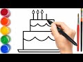 happy birthday drawing | drawing a birthday cake | how to drawing a birthday cake,  dpfunkids