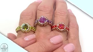 Crystal Beaded Ring Tutorial using seed beads and 6mm crystals DIY Jewelry Making  the Jellypop ring