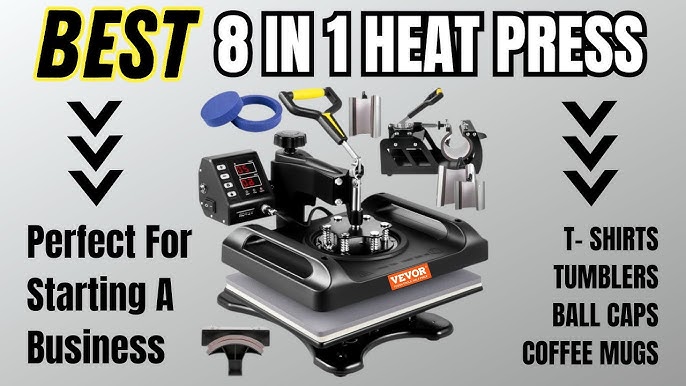 8 in 1 Heat press unboxing and two projects - How to change heat press  attachments Starcraft Hat mug 