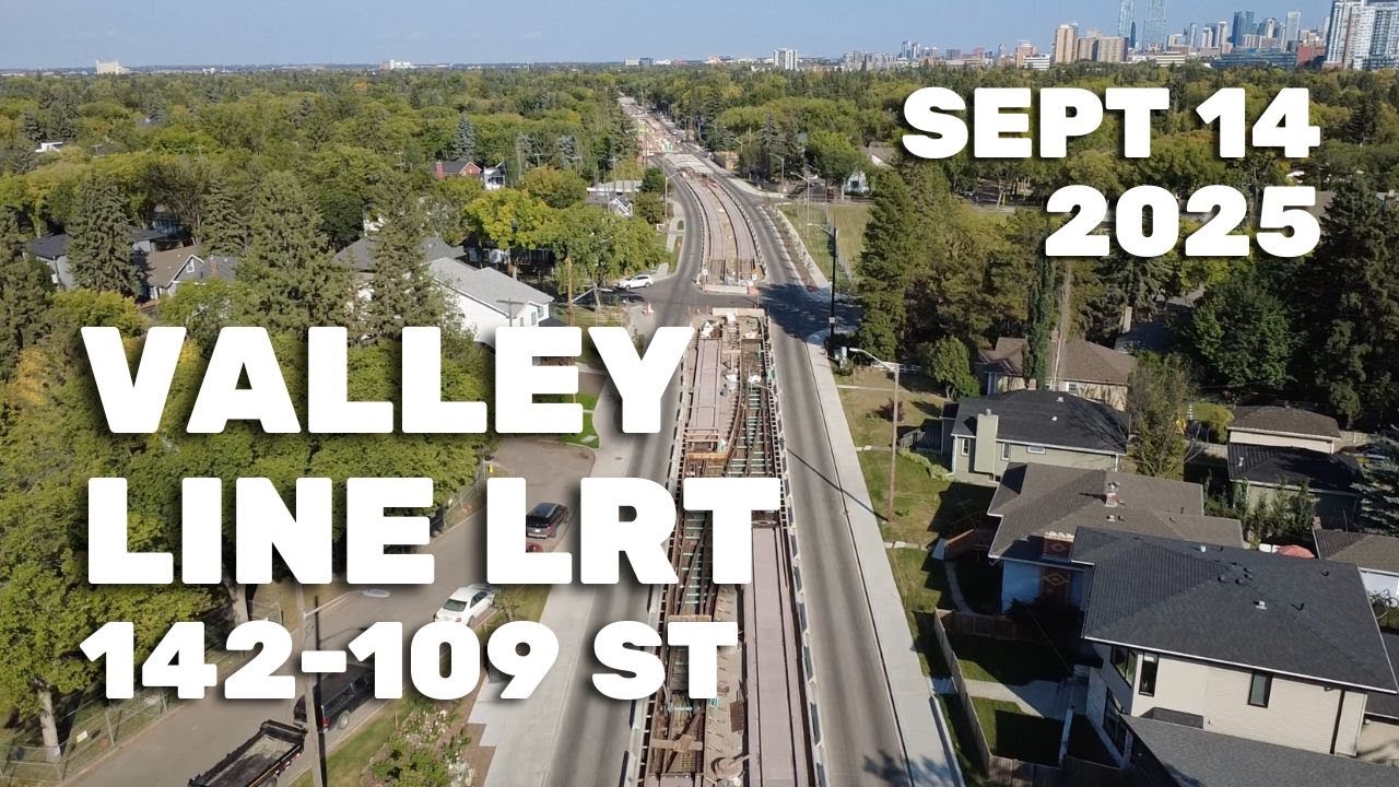 Edmonton Valley Line West LRT Update – 142 St to 109 St (Sept 14, 2025) [Drone 4K]