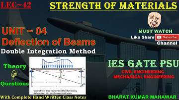 Strength of Materials~Lec 42~U4~Deflection(Double Integration Method) by Bharat Kumar Mahawar