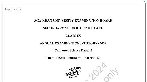 9th Class AKUEB Computer Science Past Paper I (2024) | Full Solution