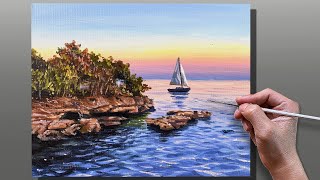 How to Paint Sunset Boat Seascape / Step-by-Step Acrylic Painting / Correa Art