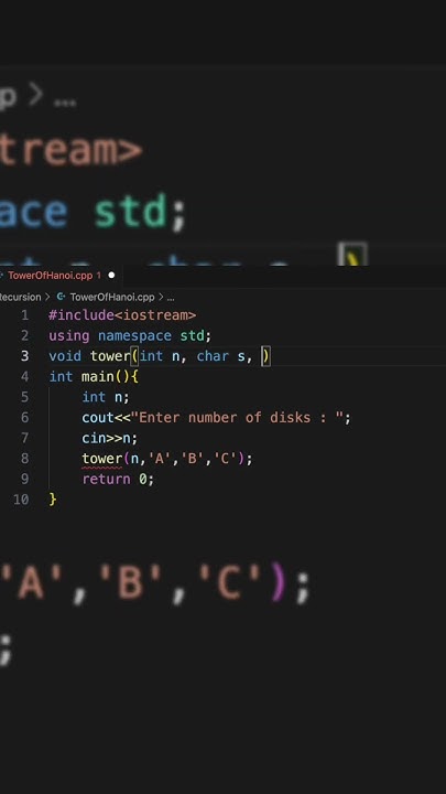 Tower of HANOI game with code using recursion 🌟 #towerofhanoi #c++ #c # ...