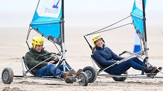 Prince William and Kate race each other in land yachts at St Andrews