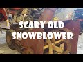 Old Steam Punk snow blower start up! Old chain drive 1960's Lambert! Rusty as Titanic wreck.