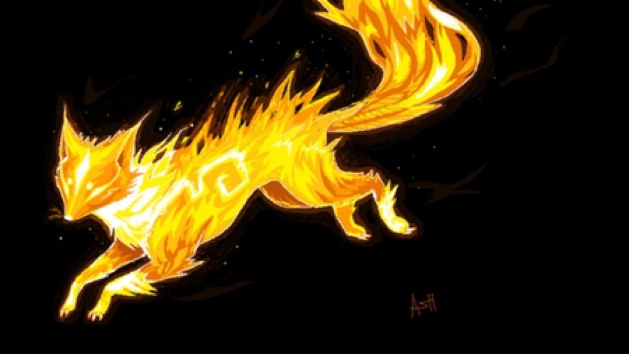 Flaming fox. Золотая Кицунэ. Кицунэ Огненная лиса. Огненный кот. Огненный Лис.