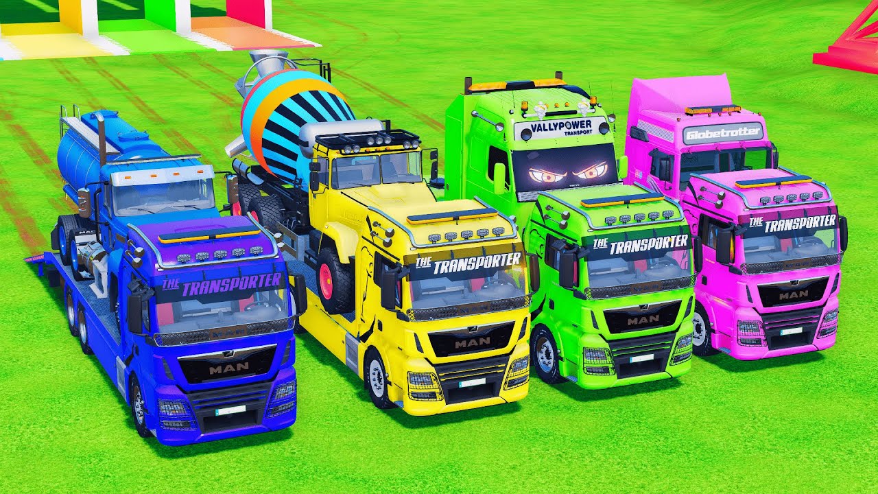 Garage with Colors ALL MIXER TRUCK WITH DOUBLE FLATBED TRAILER TRUCK, FS22 #4