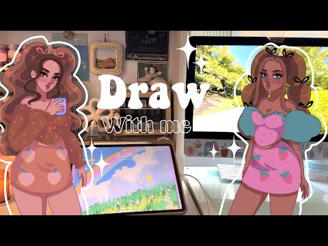 (iPad) Draw with me 🍓 on procreate // strawberry and peach girl #digitalart #speedpaint