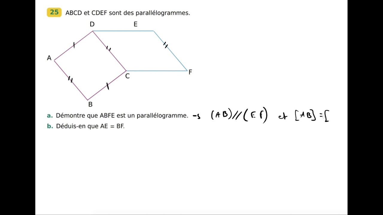 Parallélogrammes cinquième correction de l'exercice 25 - YouTube