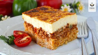 The Greek Pastitsio  Pasta and minced beef in layers, topped with a Béchamel sauce | Fresh Piato