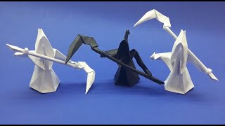 Origami Demon Reaper.Ghost of Halloween.Idea for Halloween. How to make Death God Sickle with paper.