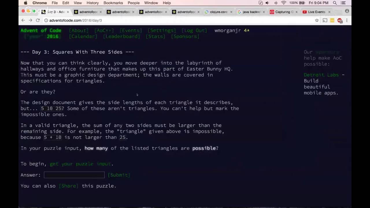 Advent of Code 2016 December 3 - YouTube Advent of Code 2016 December 3 - YouTube