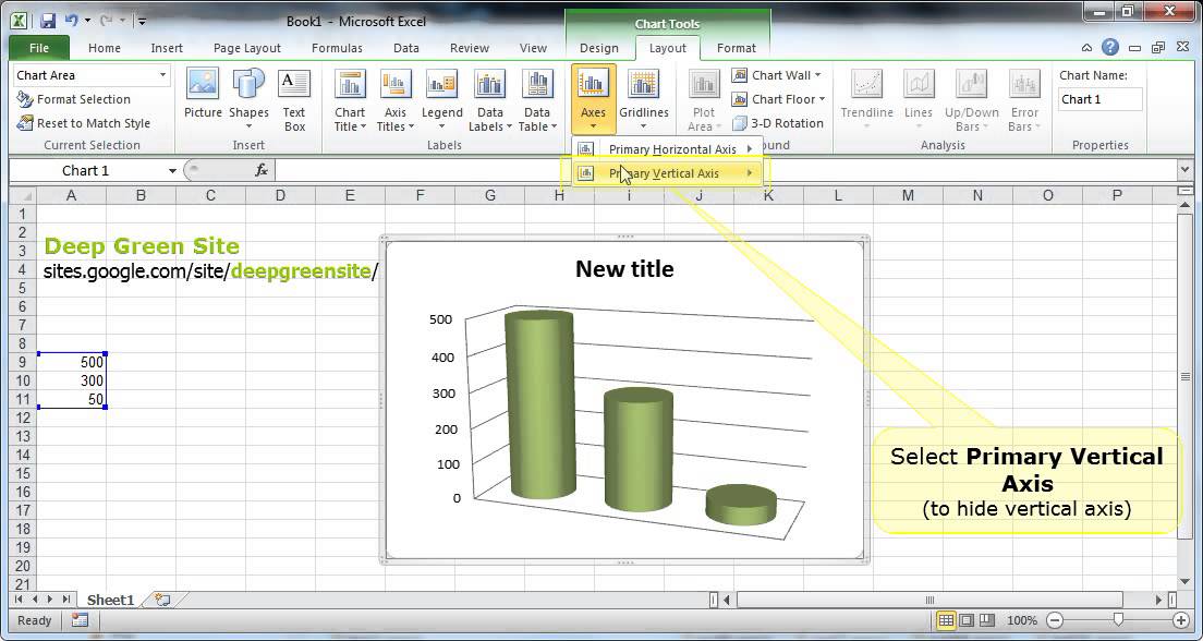 MS Excel 2010 / How to hide axis of chart - YouTube