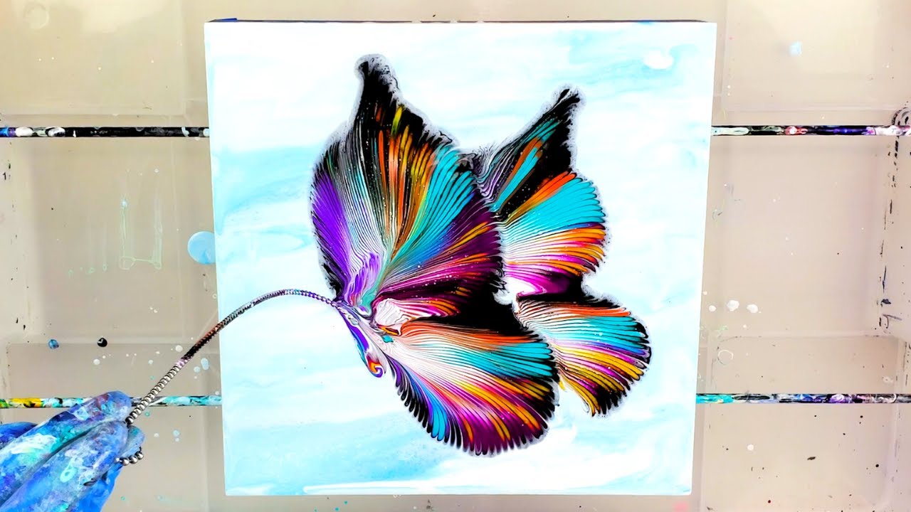 Stunning Chain Pull Technique 🦋 Butterfly String Pulling Acrylic Pouring -  Multicolor Fluid Art - Youtube