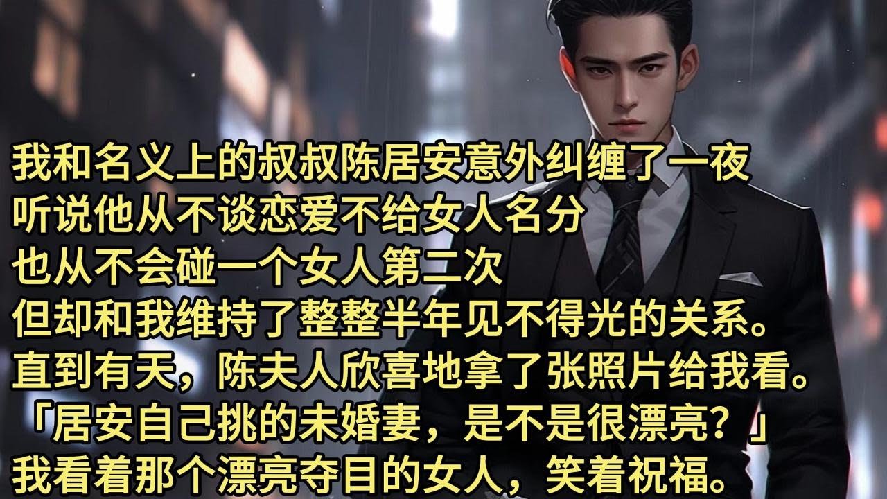 我和名义上的叔叔陈居安意外纠缠了一夜。听说他从不谈恋爱不给女人名分。也从不会碰一个女人第二次。但却和我维持了整整半年见不得光的关系。直到有天陈夫人欣喜地拿了张照片给我看。居安自己挑的未婚妻是不是很漂亮