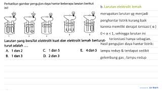 Take a look at the following diagram of the conductivity test for several solutions!

Solutions t...