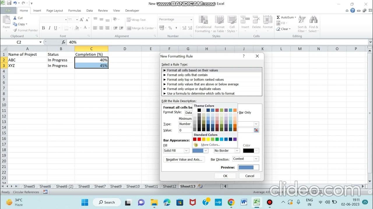 Progress Bar through Conditional Formatting in MS Excel - YouTube