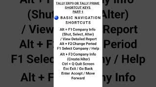 🔵BASIC NAVIGATION SHORTCUTS KEYS TALLY PRIME OR TALLY ERP9#TALLY_PRIME #TALLY_ERP9 #KEYS #GST PART-1
